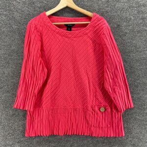 Ali Miles Blouse Women XL Pink Long Sleeve Round Neck Pockets Cotton Pullover